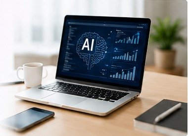 Modern technology workspace with AI